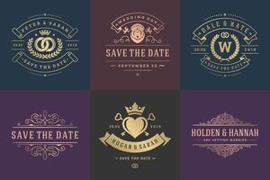 Wedding invitations save the date logos and badges elegant templates set vector