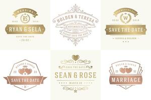 Wedding invitations save the date logos and badges elegant templates set vector