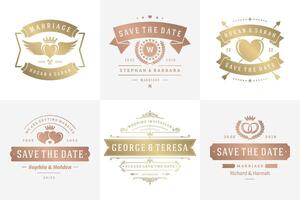 Wedding invitations save the date logos and badges elegant templates set vector