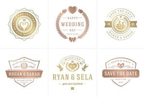 Wedding invitations save the date logos and badges elegant templates set vector