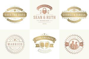 Wedding invitations save the date logos and badges elegant templates set vector