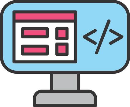 programa codificación línea lleno icono vector