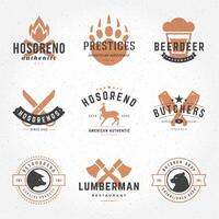 Set hand drawn style retro logos vector