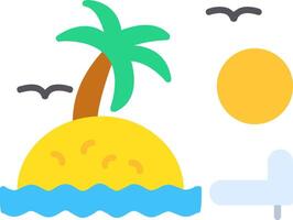 puesta de sol en playa plano icono vector