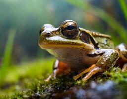 macro Disparo de rana con naturaleza antecedentes foto