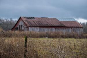 Abandoned barn in a field photo