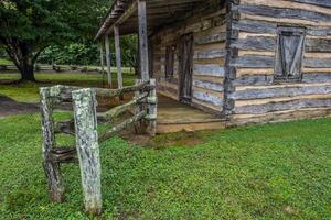 Abandoned rustic cabin partial view closeup photo