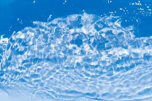 Bluewater waves on the surface ripples blurred. Defocus blurred transparent blue colored clear calm water surface texture with splash and bubbles. Water waves with shining pattern texture background. photo