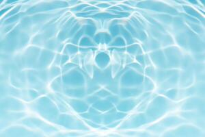Bluewater waves on the surface ripples blurred. Defocus blurred transparent blue colored clear calm water surface texture with splash and bubbles. Water waves with shining pattern texture background. photo
