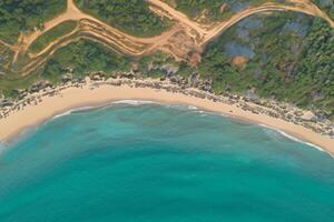 Horizon Haven Aerial Serenity Captures Beautiful Beach Sand from Above, a Tranquil Tapestry of Coastal Beauty photo