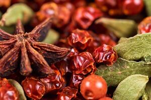 explorador el belleza de macro especias y hierba fondo, un sabroso tapiz de culinario inspiración foto