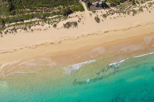 Aerial Perspective Captures Beautiful Beach Sand from Above and High, A Tranquil Vista of Coastal Bliss photo