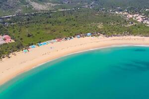 Aerial Perspective Captures Beautiful Beach Sand from Above and High, A Tranquil Vista of Coastal Bliss photo
