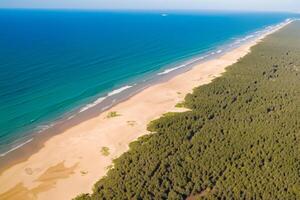 Aerial Perspective Captures Beautiful Beach Sand from Above and High, A Tranquil Vista of Coastal Bliss photo