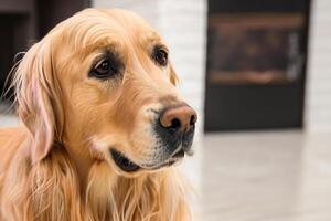 capturar el reconfortante expresión de un hermosa dorado perdiguero perro, un imagen de incondicional amor y alegre compañerismo foto