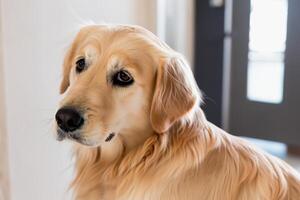 capturar el reconfortante expresión de un hermosa dorado perdiguero perro, un imagen de incondicional amor y alegre compañerismo foto