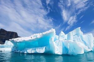 Majestic Ice Cliffs Crowned by a Cool Atmosphere, Framed by the Beautiful Sea and Sky, Conjuring a Harmonious Panorama of Nature's Icy Grandeur and Oceanic Splendor photo