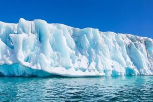 Majestic Ice Cliffs Crowned by a Cool Atmosphere, Framed by the Beautiful Sea and Sky, Conjuring a Harmonious Panorama of Nature's Icy Grandeur and Oceanic Splendor photo