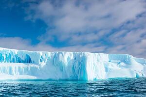 Majestic Ice Cliffs Crowned by a Cool Atmosphere, Framed by the Beautiful Sea and Sky, Conjuring a Harmonious Panorama of Nature's Icy Grandeur and Oceanic Splendor photo