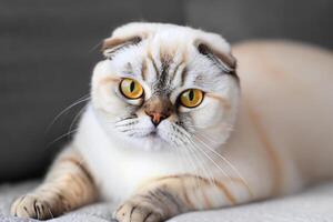 Embracing the Beauty of a Beautiful Cute Whiskered Charm Scottish Fold, Where Playful Elegance and Endearing Whiskers Combine in a Captivating Portrait of Feline Delight, Bringing Joy to Every Heart photo