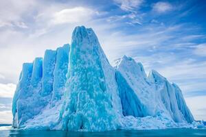 Majestic Ice Cliffs Crowned by a Cool Atmosphere, Framed by the Beautiful Sea and Sky, Conjuring a Harmonious Panorama of Nature's Icy Grandeur and Oceanic Splendor photo