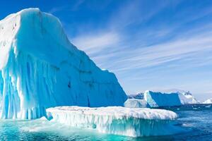 Majestic Ice Cliffs Crowned by a Cool Atmosphere, Framed by the Beautiful Sea and Sky, Conjuring a Harmonious Panorama of Nature's Icy Grandeur and Oceanic Splendor photo