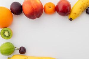 Card and White Paper Mockup Harmonized with Fresh Fruit, Crafting a Visual Symphony of Artful Design and Culinary Delight, Where Wholesome Ingredients Merge in a Feast of Vibrant Imagery photo