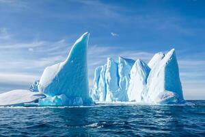 Majestic Ice Cliffs Crowned by a Cool Atmosphere, Framed by the Beautiful Sea and Sky, Conjuring a Harmonious Panorama of Nature's Icy Grandeur and Oceanic Splendor photo