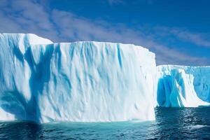 Majestic Ice Cliffs Crowned by a Cool Atmosphere, Framed by the Beautiful Sea and Sky, Conjuring a Harmonious Panorama of Nature's Icy Grandeur and Oceanic Splendor photo