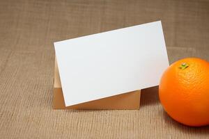 Generated imageWhite Paper Mockup Enlivened by the Zesty Aura of Fresh Oranges, Crafting a Visual Symphony of Culinary Opulence and Wholesome Design photo