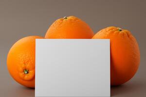 blanco papel Bosquejo animado por el picante aura de Fresco naranjas, elaboración un visual sinfonía de culinario opulencia y saludable diseño foto