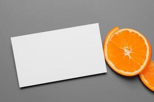 White Paper Mockup Enlivened by the Zesty Aura of Fresh Oranges, Crafting a Visual Symphony of Culinary Opulence and Wholesome Design photo