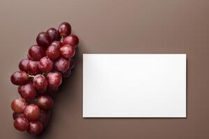 White Paper Mockup Enhanced by the Juicy Allure of Fresh Grapes, Crafting a Visual Symphony of Culinary Elegance and Wholesome Imagery, Where Graphic Design Flourishes in a Feast of Vibrant Creativity photo