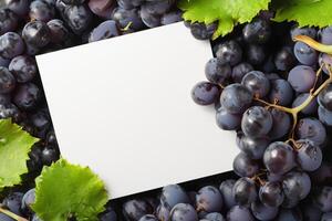 White Paper Mockup Enhanced by the Juicy Allure of Fresh Grapes, Crafting a Visual Symphony of Culinary Elegance and Wholesome Imagery, Where Graphic Design Flourishes in a Feast of Vibrant Creativity photo