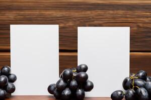 White Paper Mockup Enhanced by the Juicy Allure of Fresh Grapes, Crafting a Visual Symphony of Culinary Elegance and Wholesome Imagery, Where Graphic Design Flourishes in a Feast of Vibrant Creativity photo