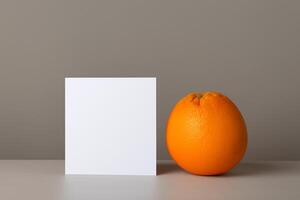 Generated imageWhite Paper Mockup Enlivened by the Zesty Aura of Fresh Oranges, Crafting a Visual Symphony of Culinary Opulence and Wholesome Design photo