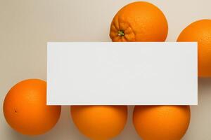 White Paper Mockup Enlivened by the Zesty Aura of Fresh Oranges, Crafting a Visual Symphony of Culinary Opulence and Wholesome Design photo