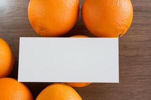 White Paper Mockup Enlivened by the Zesty Aura of Fresh Oranges, Crafting a Visual Symphony of Culinary Opulence and Wholesome Design photo