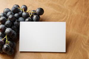 White Paper Mockup Enhanced by the Juicy Allure of Fresh Grapes, Crafting a Visual Symphony of Culinary Elegance and Wholesome Imagery, Where Graphic Design Flourishes in a Feast of Vibrant Creativity photo