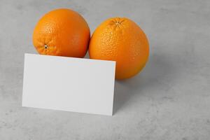 Generated imageWhite Paper Mockup Enlivened by the Zesty Aura of Fresh Oranges, Crafting a Visual Symphony of Culinary Opulence and Wholesome Design photo