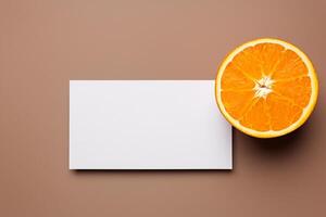 White Paper Mockup Enlivened by the Zesty Aura of Fresh Oranges, Crafting a Visual Symphony of Culinary Opulence and Wholesome Design photo