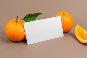 White Paper Mockup Enlivened by the Zesty Aura of Fresh Oranges, Crafting a Visual Symphony of Culinary Opulence and Wholesome Design photo