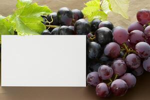 White Paper Mockup Enhanced by the Juicy Allure of Fresh Grapes, Crafting a Visual Symphony of Culinary Elegance and Wholesome Imagery, Where Graphic Design Flourishes in a Feast of Vibrant Creativity photo