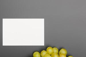 White Paper Mockup Enhanced by the Juicy Allure of Fresh Grapes, Crafting a Visual Symphony of Culinary Elegance and Wholesome Imagery, Where Graphic Design Flourishes in a Feast of Vibrant Creativity photo