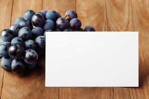 White Paper Mockup Enhanced by the Juicy Allure of Fresh Grapes, Crafting a Visual Symphony of Culinary Elegance and Wholesome Imagery, Where Graphic Design Flourishes in a Feast of Vibrant Creativity photo