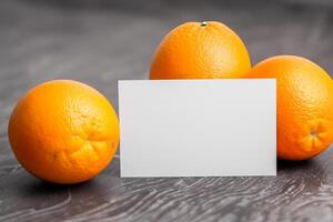 blanco papel Bosquejo animado por el picante aura de Fresco naranjas, elaboración un visual sinfonía de culinario opulencia y saludable diseño foto