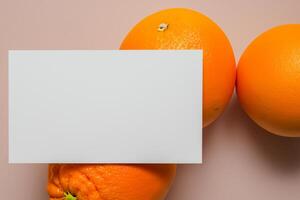 White Paper Mockup Enlivened by the Zesty Aura of Fresh Oranges, Crafting a Visual Symphony of Culinary Opulence and Wholesome Design photo