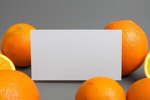 White Paper Mockup Enlivened by the Zesty Aura of Fresh Oranges, Crafting a Visual Symphony of Culinary Opulence and Wholesome Design photo