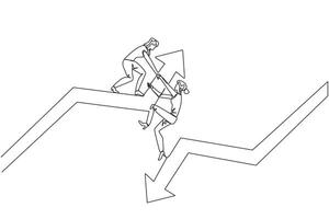 Single continuous line drawing businesswoman helps colleague climb arrow symbol. Teamwork to raise better level together. Best partner ever. Maintain cohesiveness. One line design illustration vector