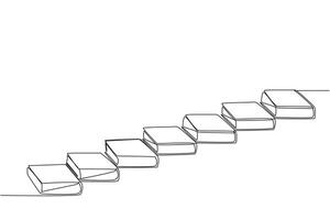 Single one line drawing stack books that act as stairs. The metaphor of a book can raise the level of the person who reads it. Book festival outer space. Continuous line design graphic illustration vector